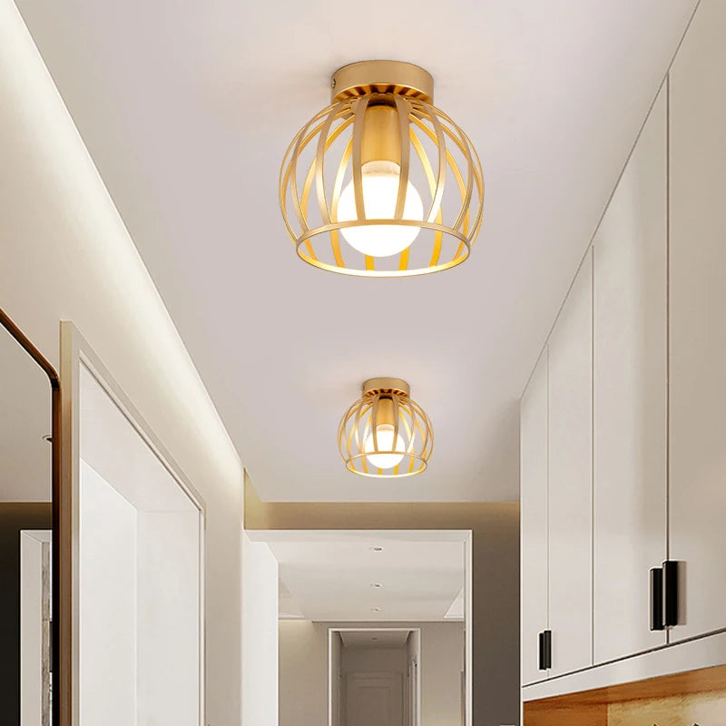 Retroloftlampe i guld LED-metal til altan og gang