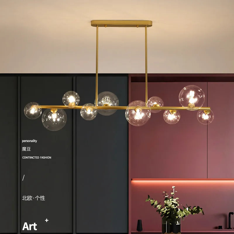 Moderne nordisk LED lysekrone med glaskugle, industriel belysning