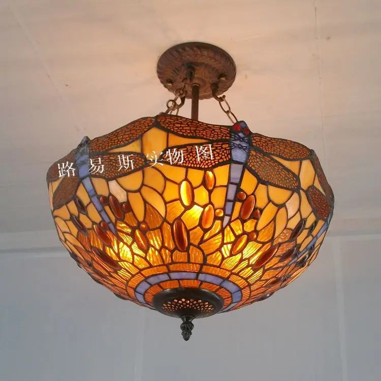 Tiffany Dragonfly europæisk lysekrone, antik nostalgi