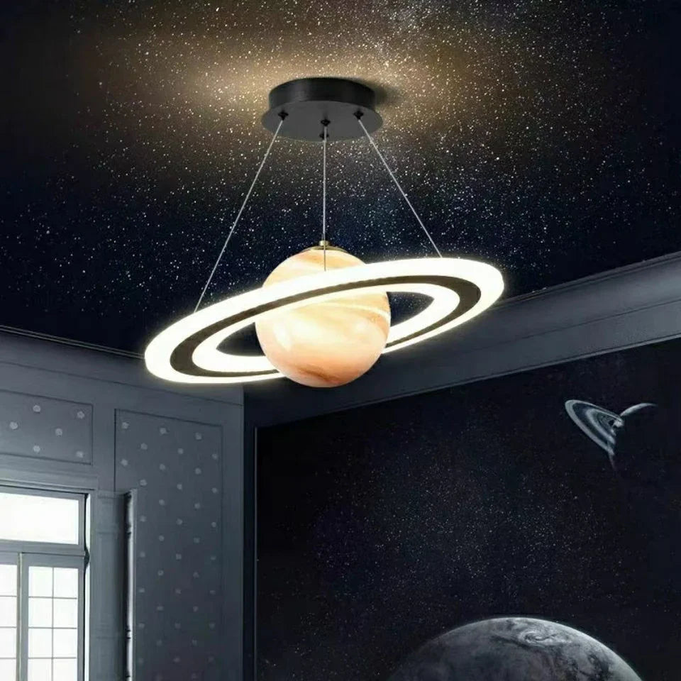 Nordisk lysekrone til børn, kreativ tegnefilm, rum, planet, LED