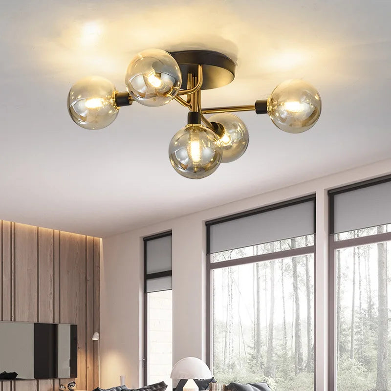 Designerlampe i moderne, røgfarvet glas.