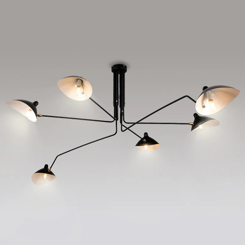 Vintage nordisk industriel LED edderkoplysekrone i jern