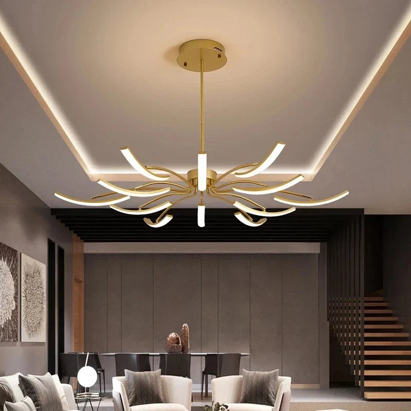 Design lysekrone i sort metal med 6 lyskilder