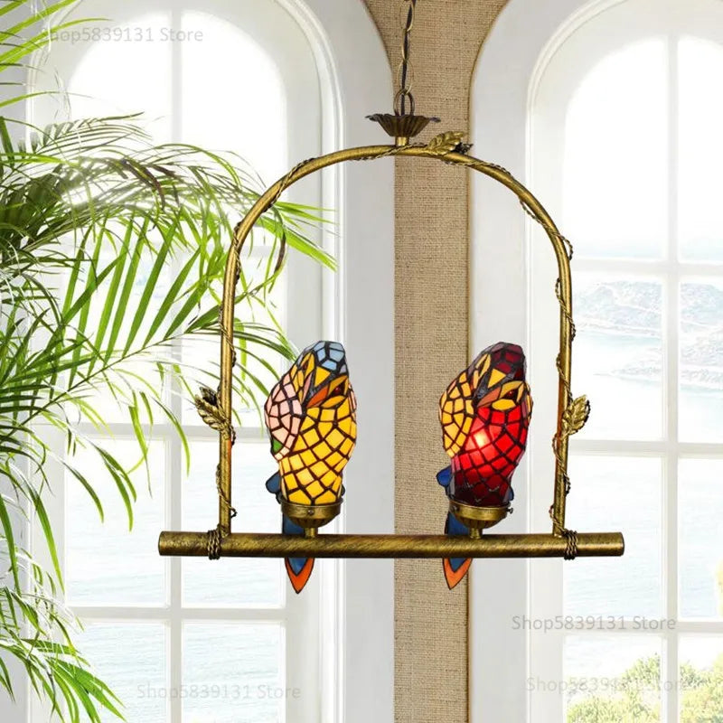 Retro amerikansk papegøje LED-glas lysekrone i postmoderne stil