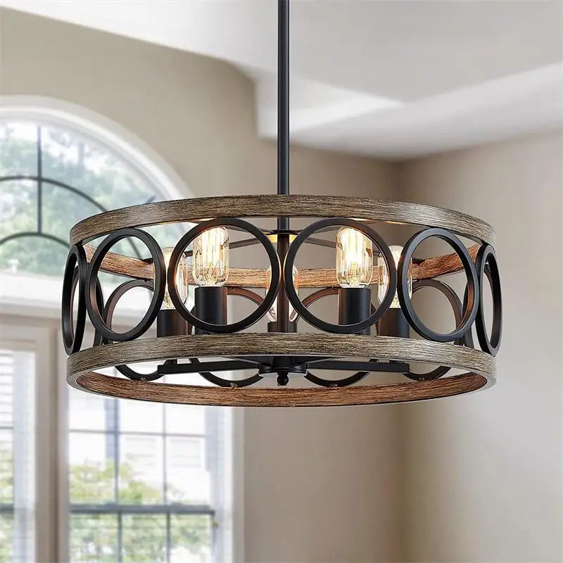 Amerikansk industriel cirkulær lysekrone Retro bondegård træåre jernkunst til restaurant hjem soveværelse loftslampe boligindretning
