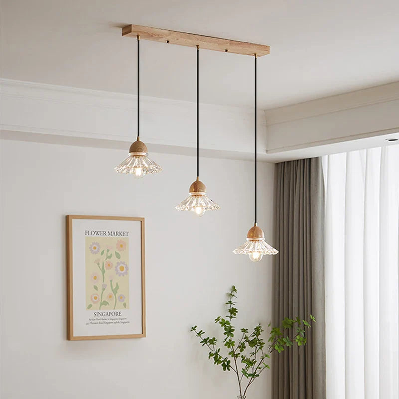 Moderne lysekrone i træ og glas (japansk stil)
