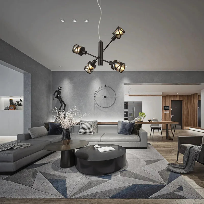 Moderne industriel kreativ lysekrone med justerbar glasskærm