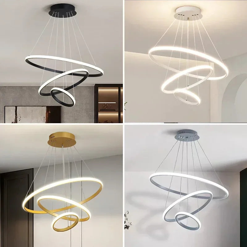 Moderne rund lysekrone med tre cirkler i elegant design