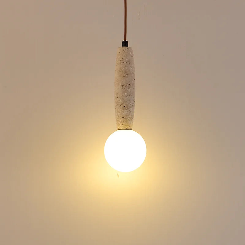 Retro Naturlig Sten Kunst Pendel Lys Vintage Hvid Glas Skærm LED Lysekrone Soveværelse Sengebord Dekoration Armaturer