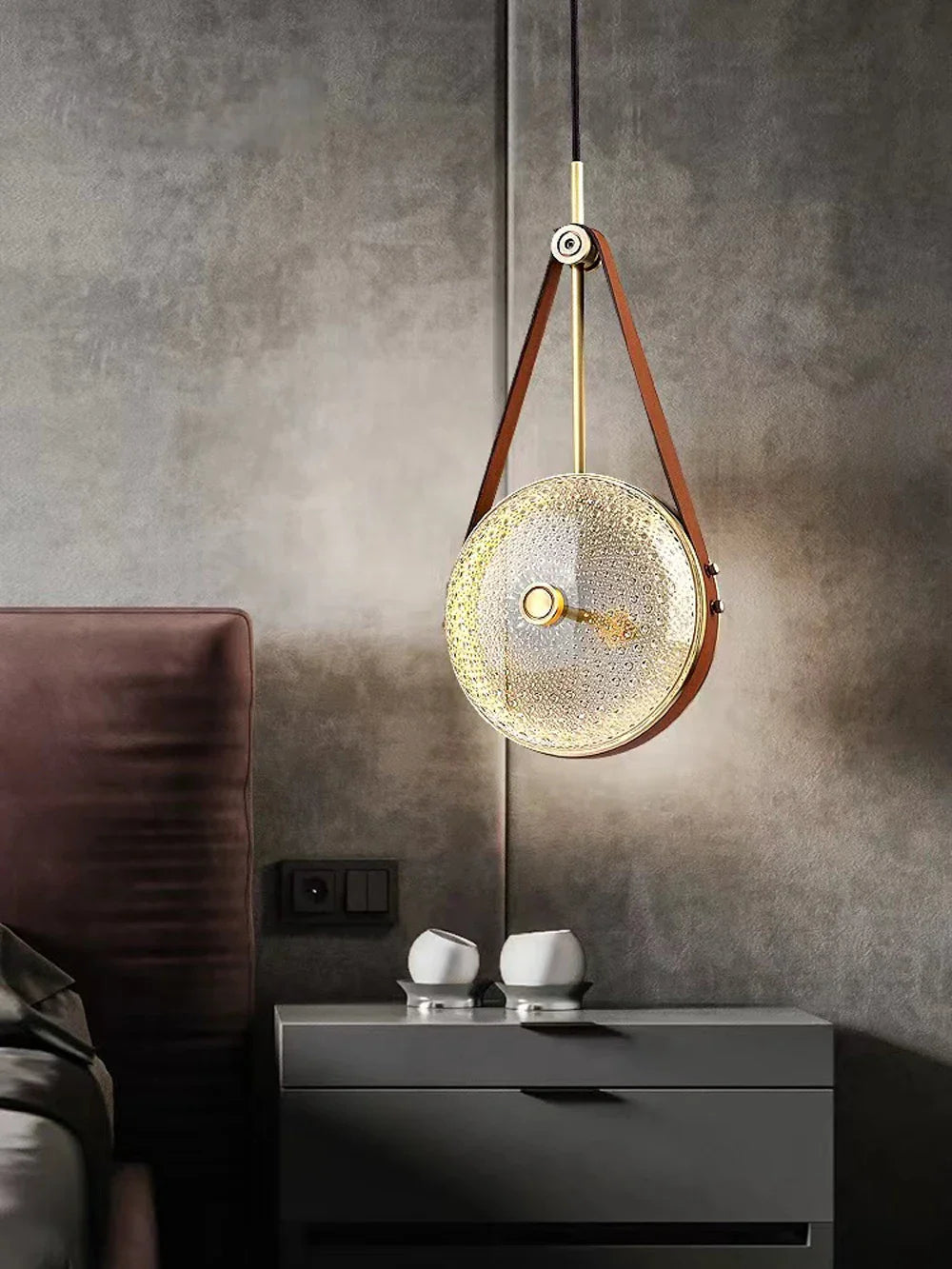 Moderne retro LED-glaslampe med læderbælte