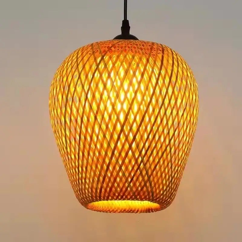 Bambus-rattan hængelampe, lampe, bambus, strå, lysekrone, boligindretning, art deco, loft, lysekrone