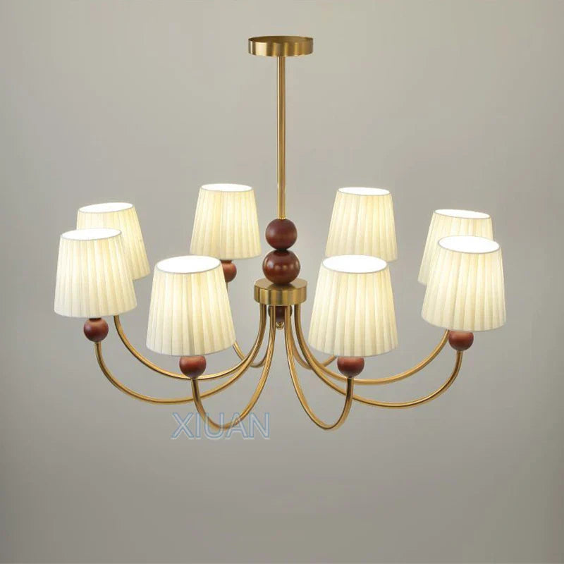 Amerikansk vintage LED-pendel i plisseret stof og wabi-sabi træ