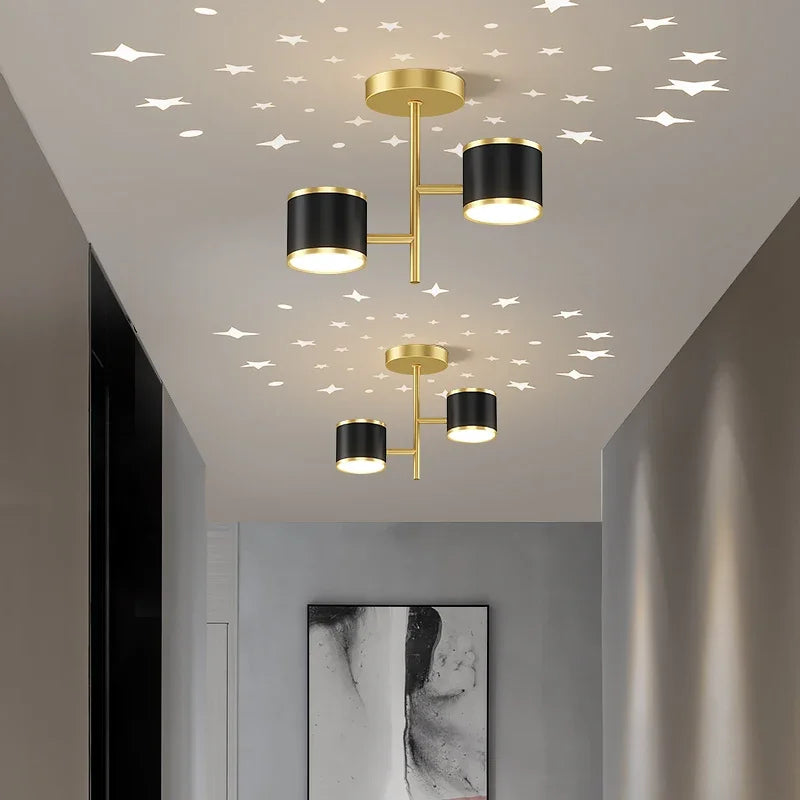 Madina Moderne kugleformet loftlampe, metal/akryl, sort/guld, gang