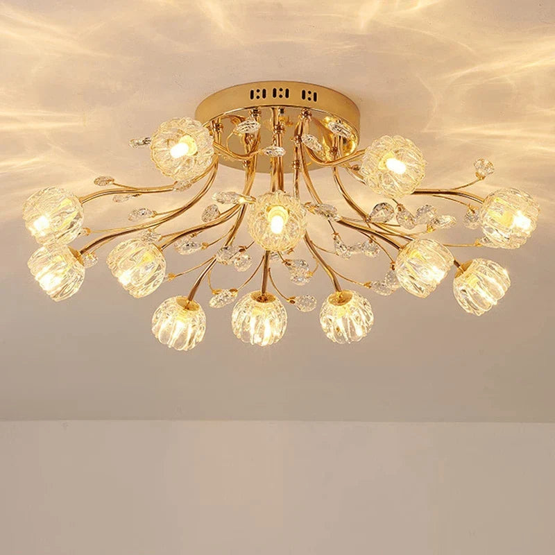 Luksus nordisk krystallysekrone med LED-glasblomst