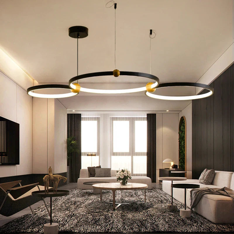 Sandhya pendel med flere ringe i sort jern LED-design luksus