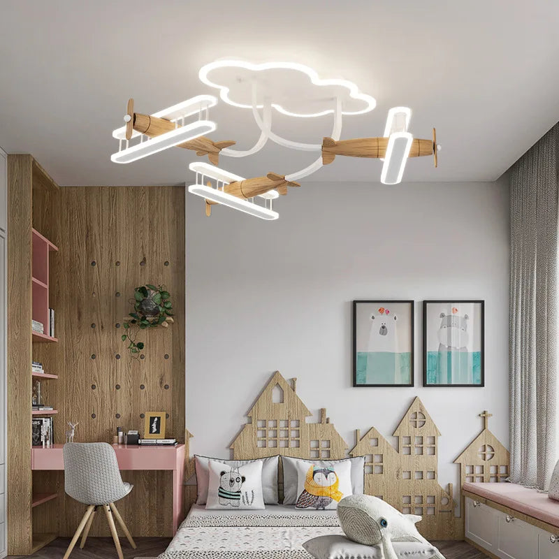 Børneværelseslampe med fly-design og fjernbetjening