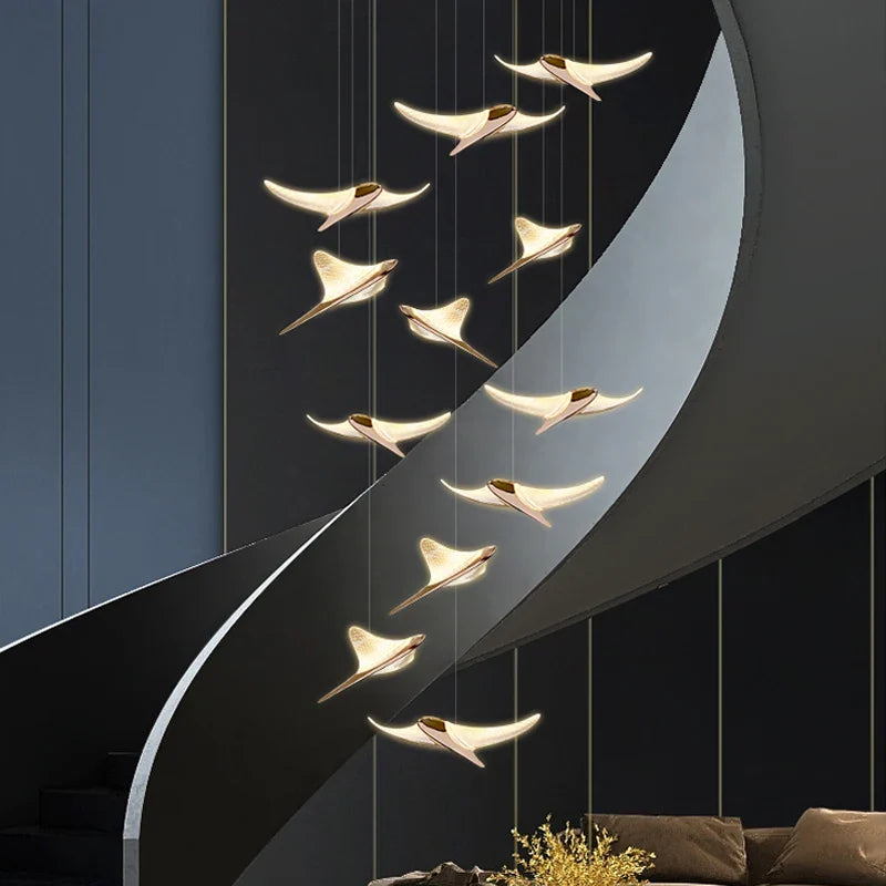 Moderne LED-lysekrone, måge-dupleks, nordisk trappeopgang