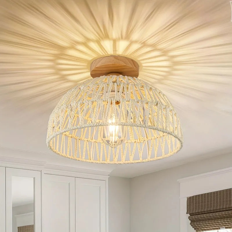 Loftlampe i flettet rattan, bohemestil