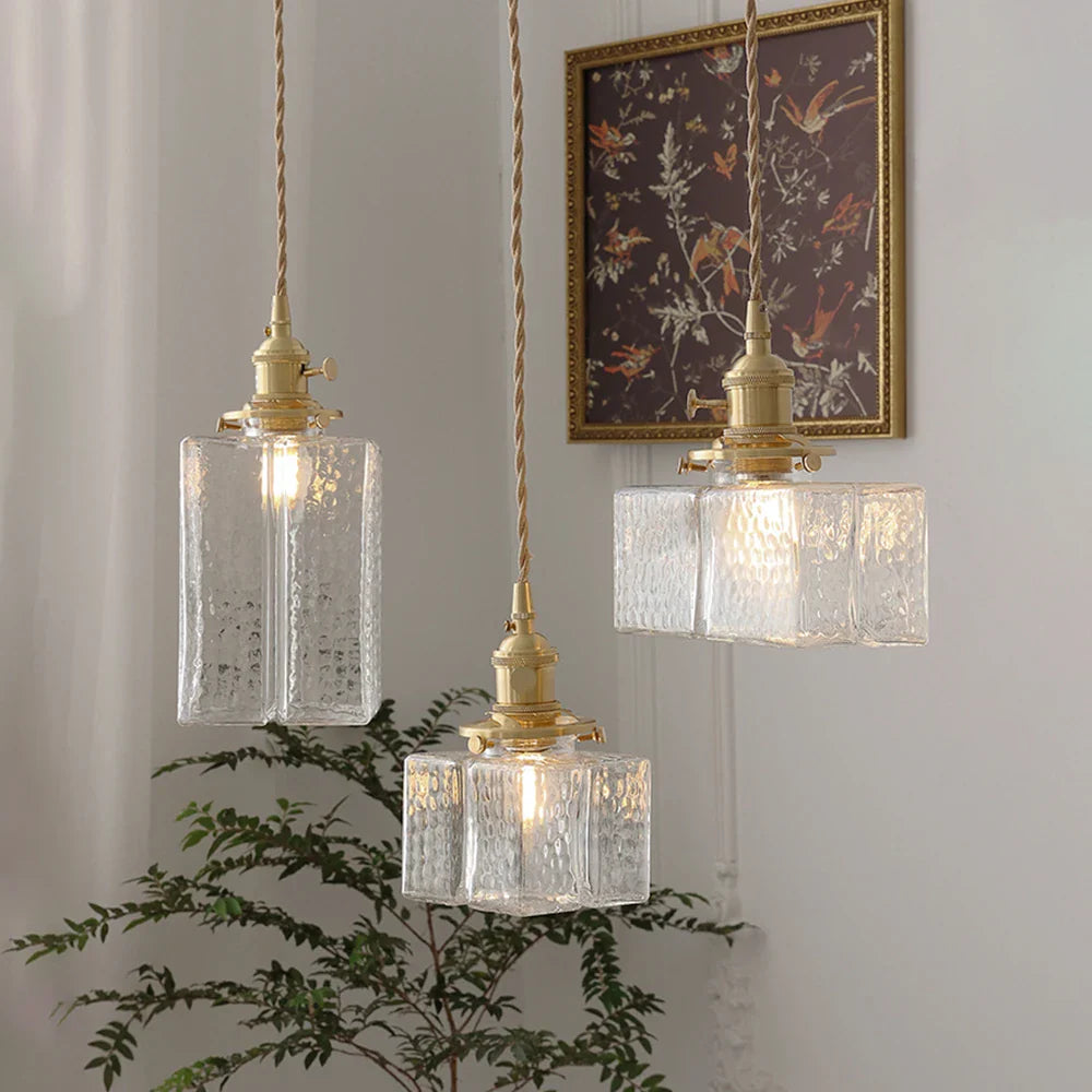 Firkantet retro glas, krukke, pendel, vintage LED-lampe, skærm, lysekrone til spisestue, soveværelse, sengebord, kreativ belysning