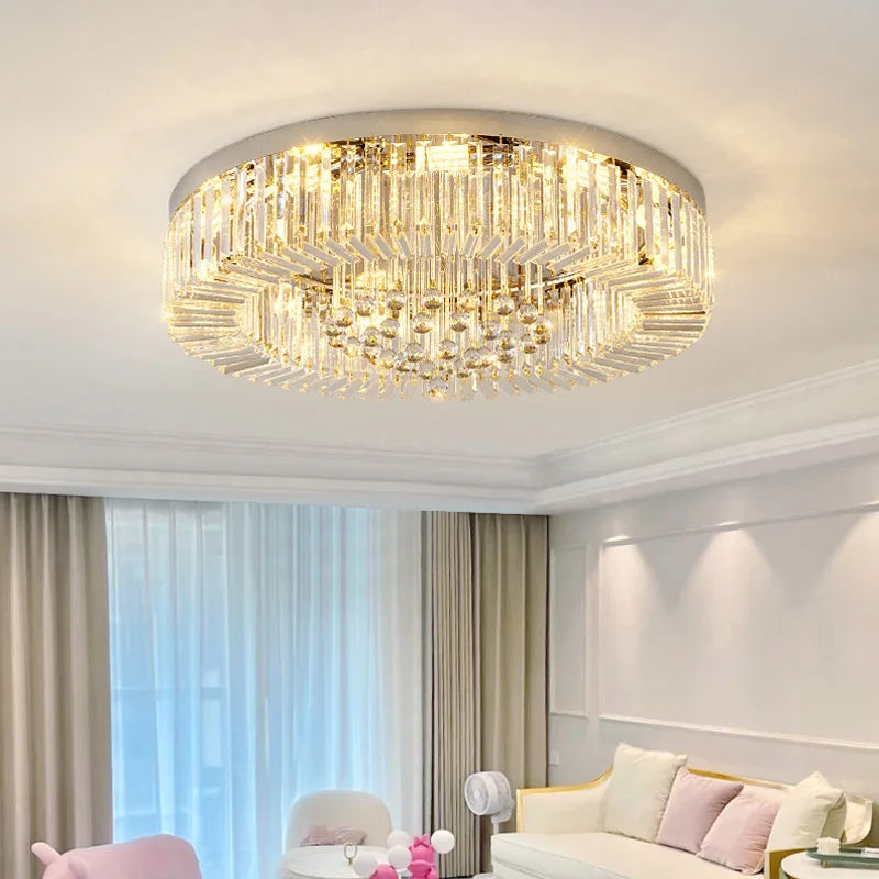 Moderne LED-krystallysekrone med ringdesign