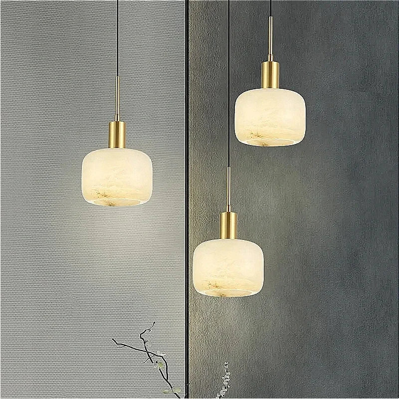 elegant nordisk design lysekrone i marmor og kobber