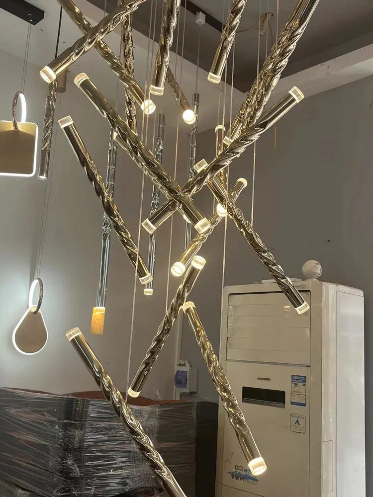 Moderne LED lysekrone til dobbelt vindeltrappe, stor cylinder