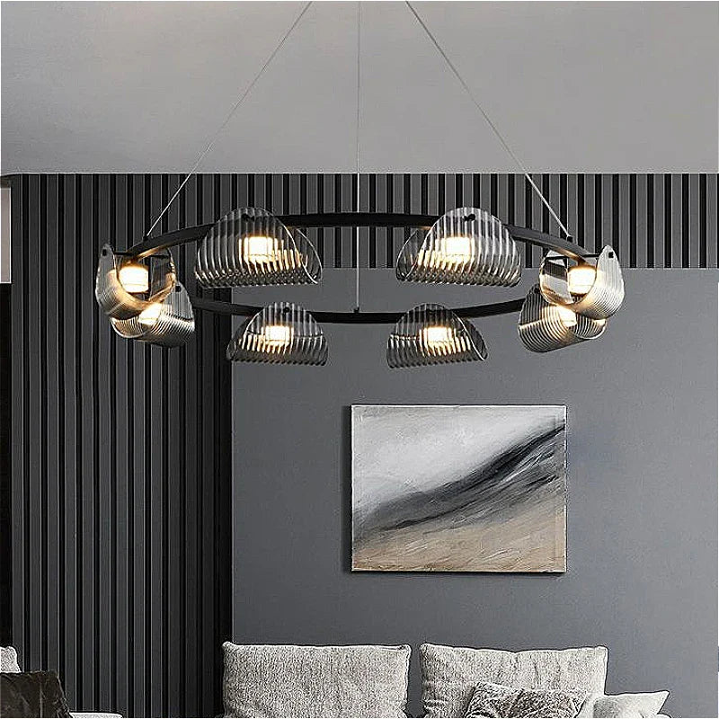 Minimalistisk italiensk loftslampe i stribet glas med LED-lys