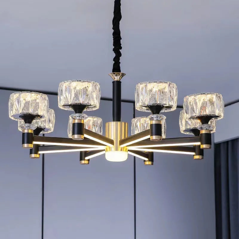 Nordisk lys luksus stue LED krystal lysekrone moderne minimalistisk luksus spisesal soveværelse guld og sort loftslamper