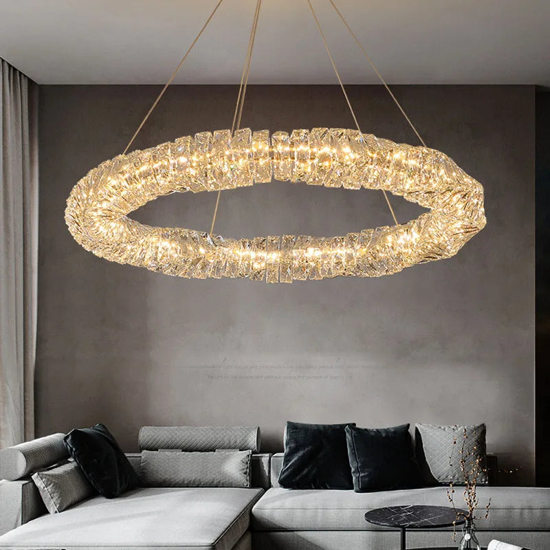 Gulddæmpbar ring, loftslampe til hjemmet, soveværelse, spisestue, stue, moderne luksuriøs krystal LED