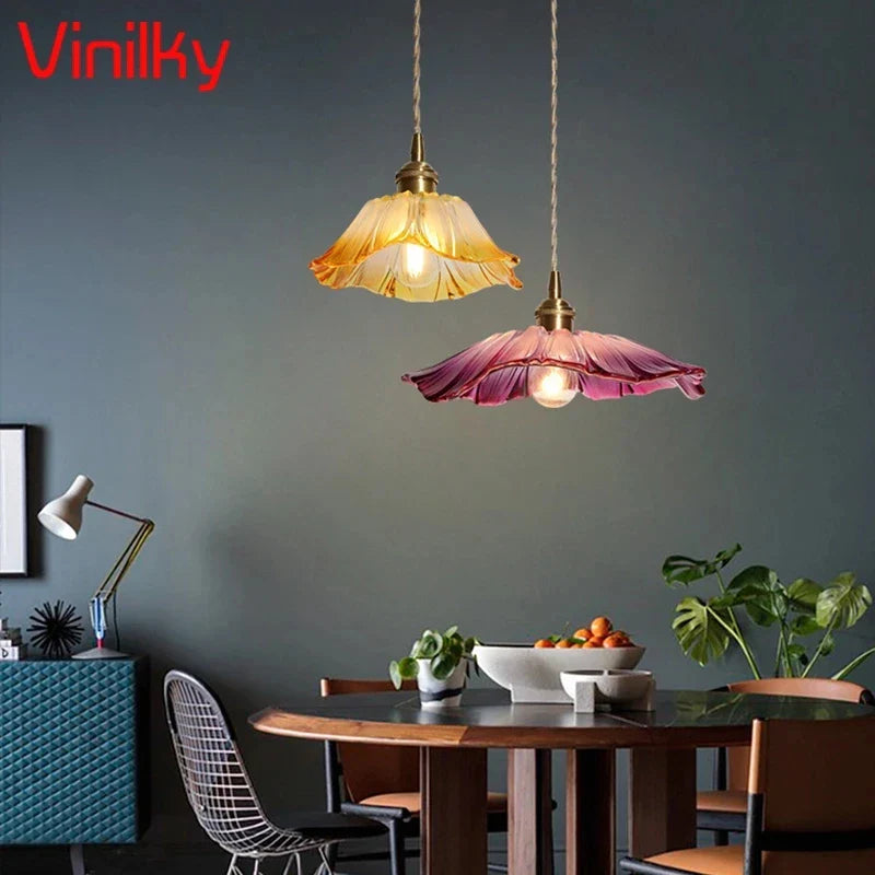 Nordisk minimalistisk pendellampe Japansk stil messing glas Restaurant lysekrone Soveværelse seng Gang Balkon Bar Blomsterlamper