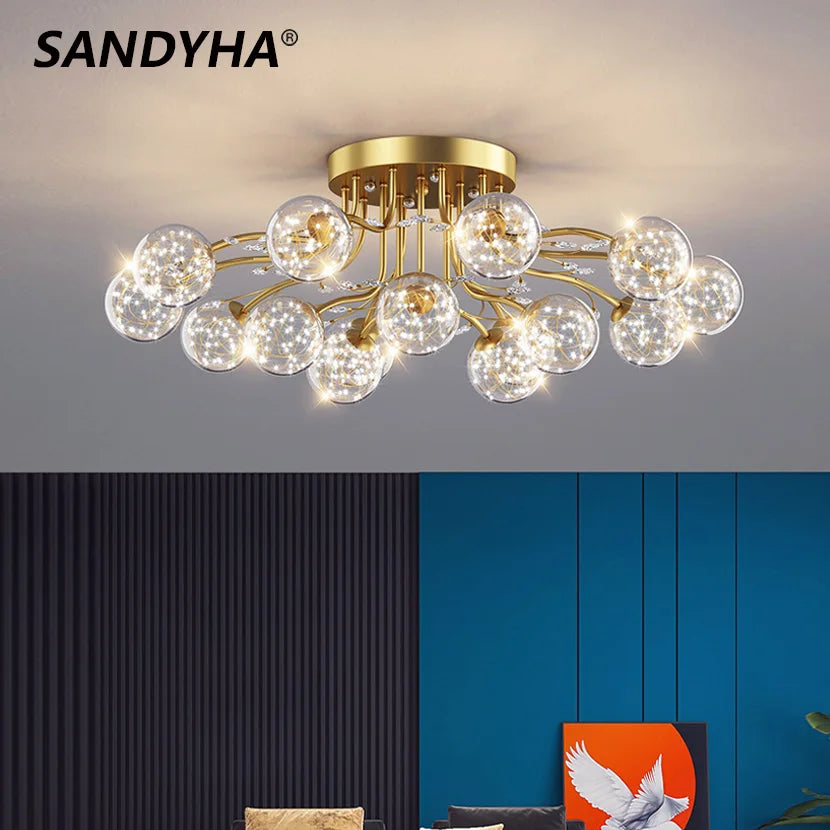 sandyha LED-loftslampe med stjerne, glaskugle og krystal