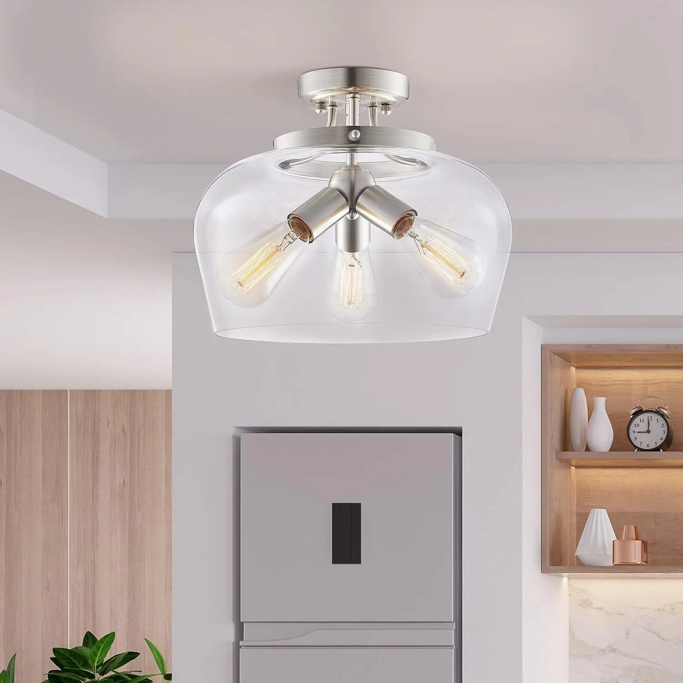 Moderne amerikansk glasloftlampe med lysekronebelysning i metal