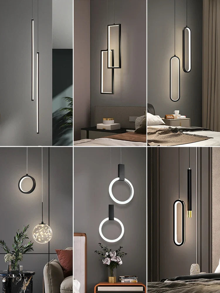 Nordisk minimalistisk, moderne lysekrone med dobbelthovedet lang line