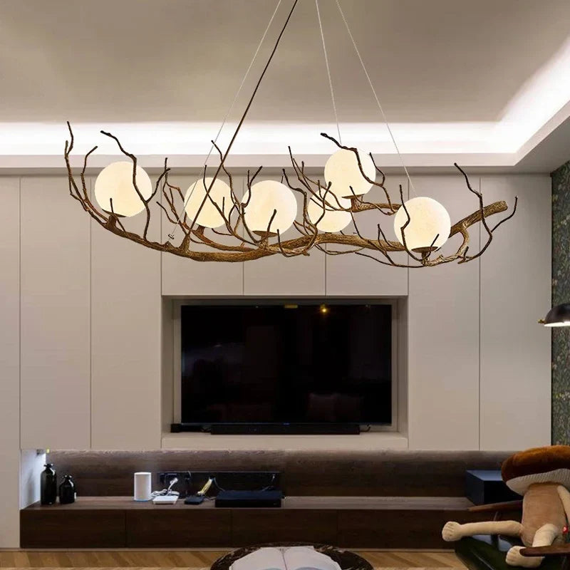 Vintage LED-loftlampe i naturligt træ