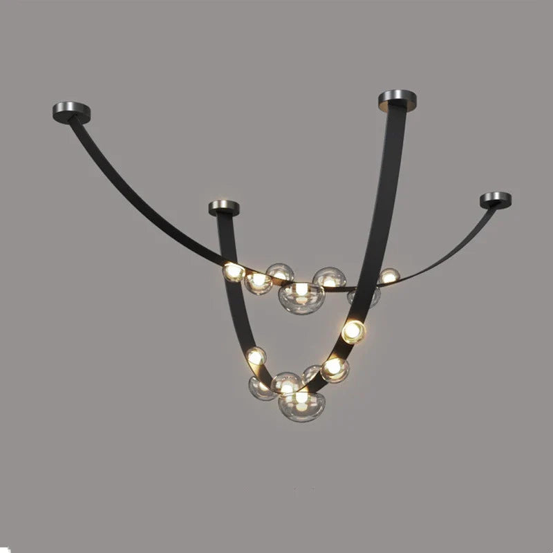 Minimalistisk design LED-lysekrone i læder og glas til dekoration