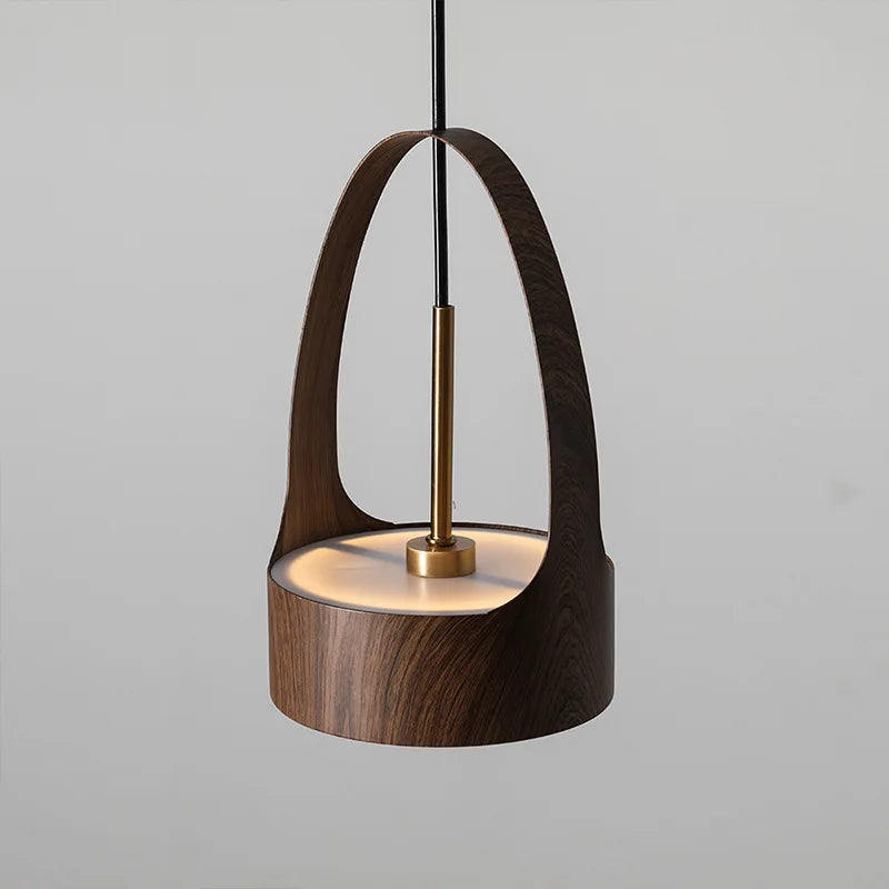 Moderne loftlampe i træstil, nordisk design, LED-pendel