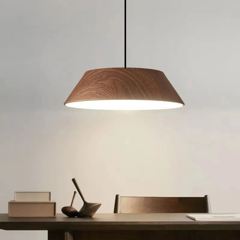 Nordisk enkel valnøddekorn træ farve korn LED lysekrone japansk spisestue bar lampe Wabi Sabi kunst cafe bordophæng