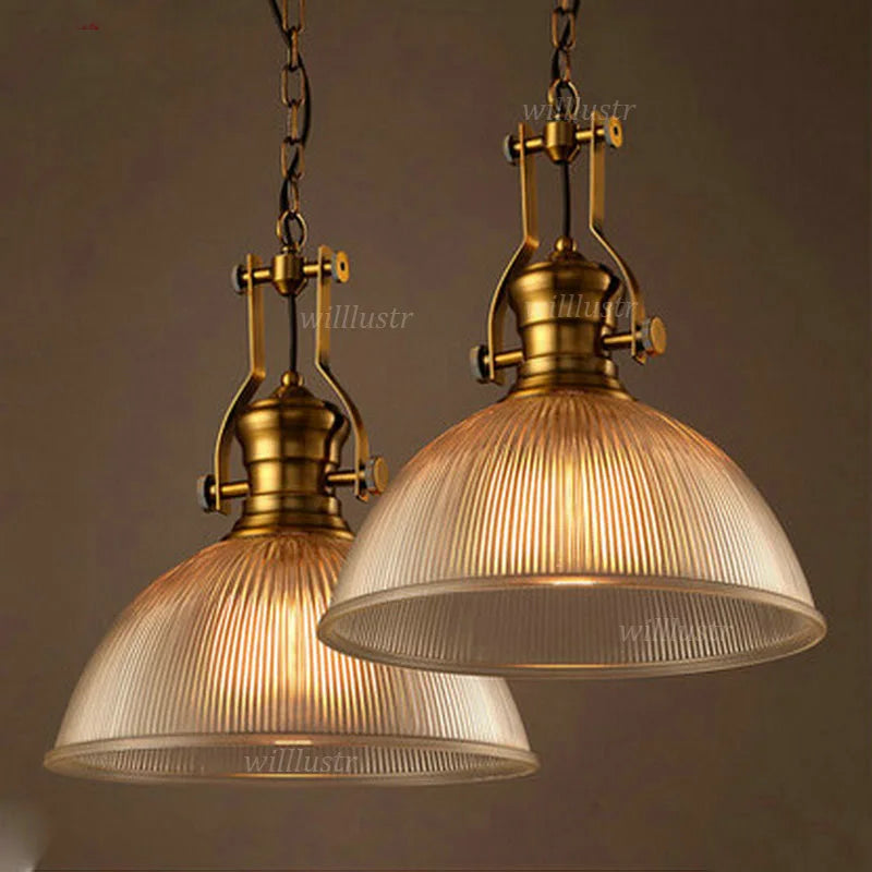 Retro vintage loftlampe i riflet glas, lysekrone til hotel, café, stue, kontor, bar, spisestue