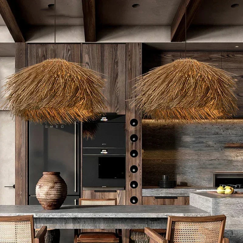 Håndvævet Rattan LED lysekrone Japansk Wabi Sabi Pendellampe Restaurant Bar Hængelampe Boligindretning Retro Hængelamper
