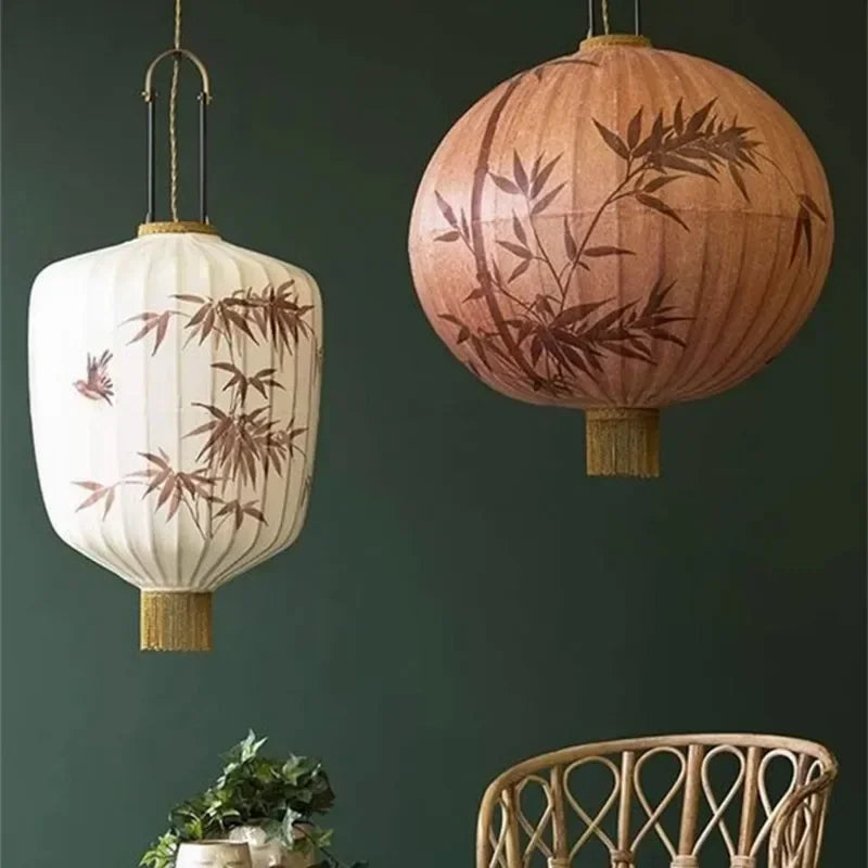 Zen-loftslampe i japansk middelalderlig stofstil til boligindretning