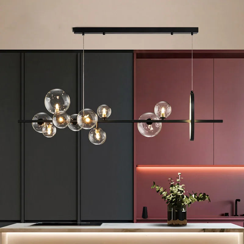 Moderne LED-lysekrone i bobleglas med justerbar ledning