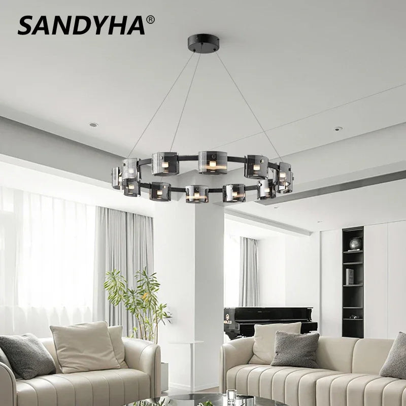 Moderne minimalistisk Sandyha pendel med glasskærm og LED