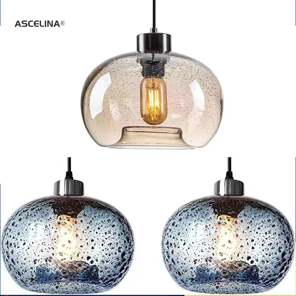 Vintage pendellampe i glas med luftbobler