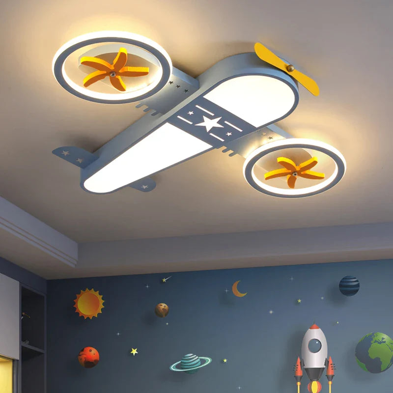 LED-loftlampe med tegnefilmsfly og fjernbetjening til børn