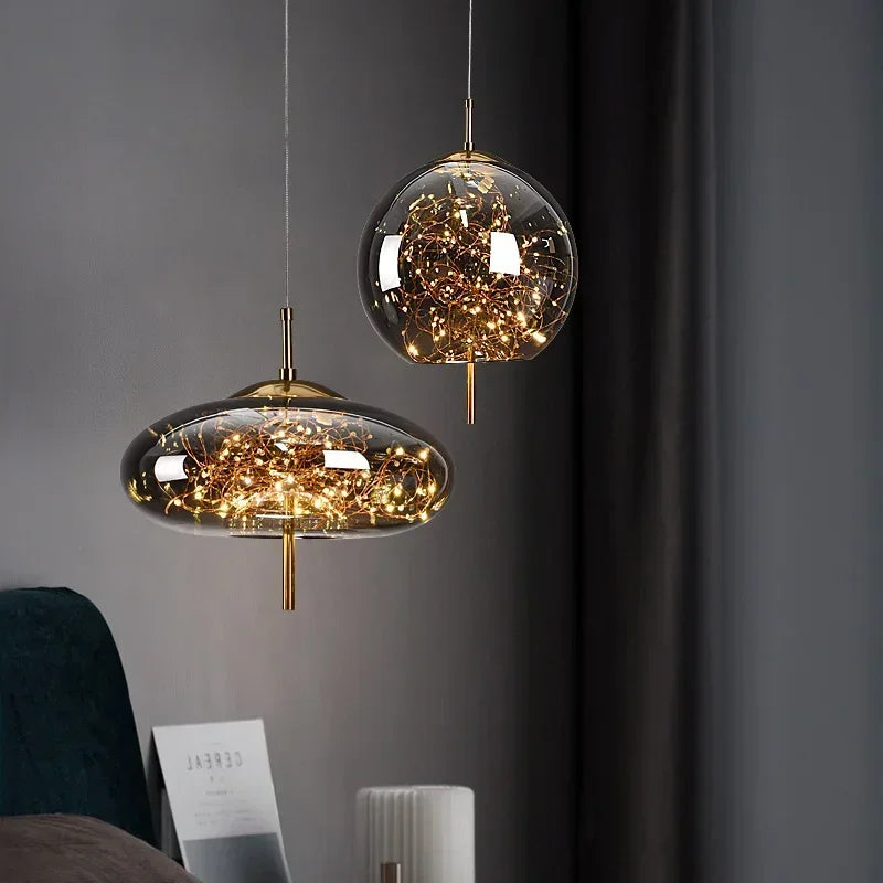 Moderne Skandinavisk Oval Cylindrisk Pendel i Glas med 1 Lyspunkt til