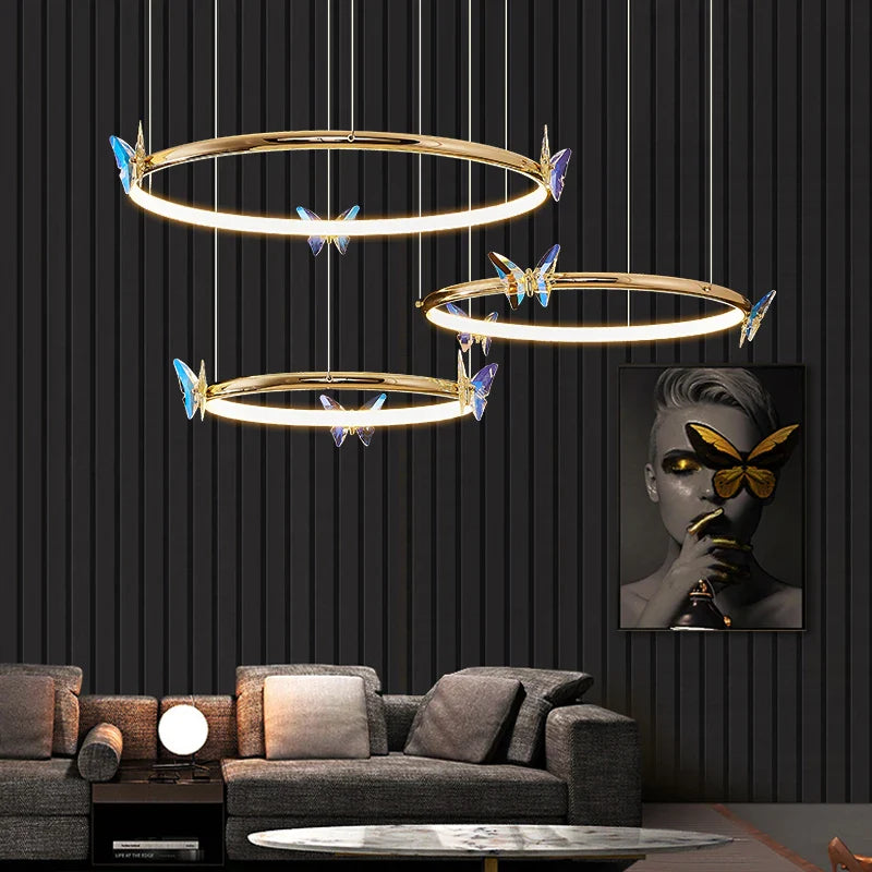 LED-lysekrone, sommerfugl, gylden ring med justerbar ledning, omhyggelig indpakning