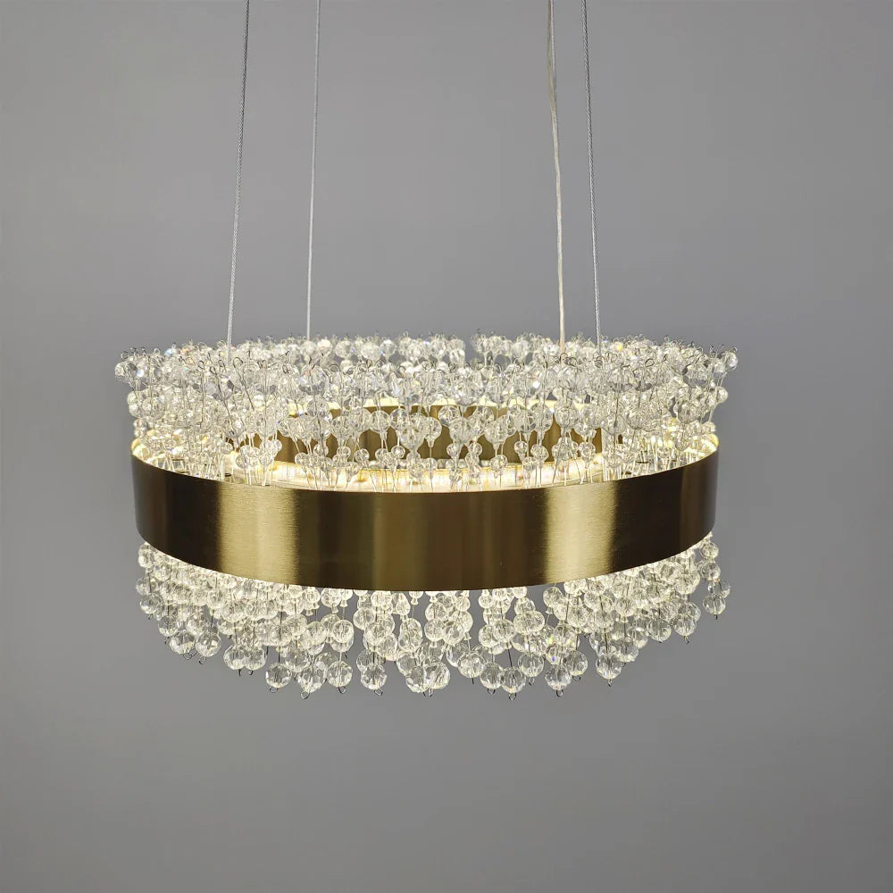 Moderne krystal-LED-lysekrone, justerbar højde, boligindretning