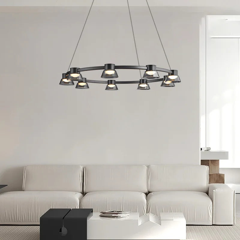 Moderne minimalistisk LED-lysekrone i nordisk design med glaskugler