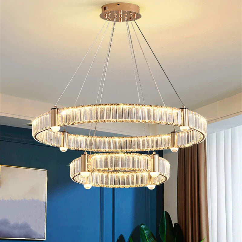 Postmoderne nordisk design LED lysekrone med rund krystalring