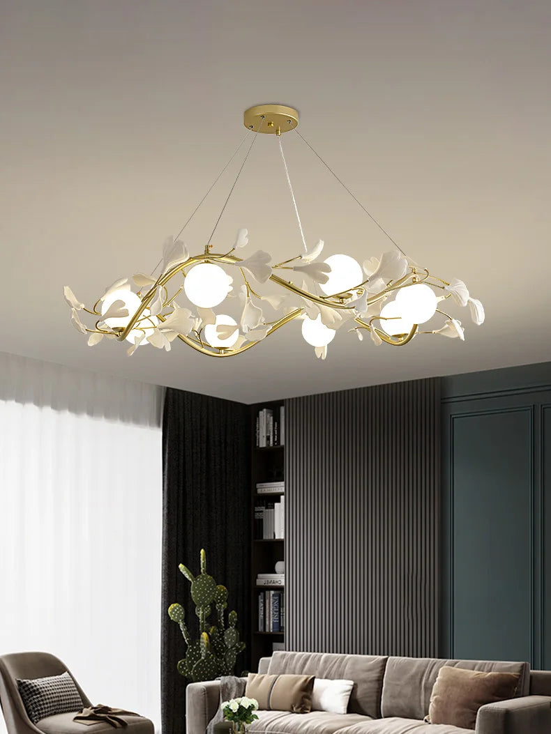 Ginkgo-bladlysekrone med moderne dekorativ LED-belysning